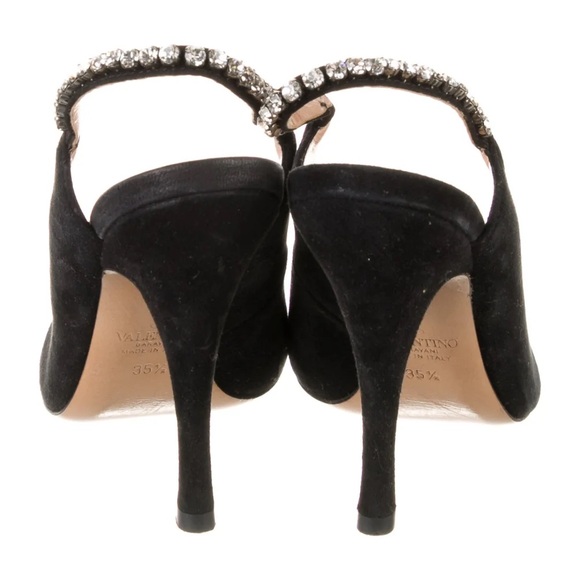 Valentino Suede Crystal Embellishments Slingback Pumps - Picture 4 of 9